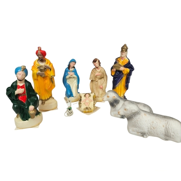 Vintage Blow Mold Nativity Scene 8 Piece Indoor Holiday‎ Decor - Picture 1 of 10